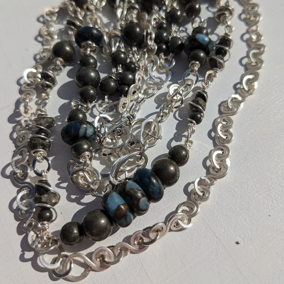 ✨sold✨ Pyrite Abundance Crystals Silver Necklace Artisan Impression Jasper - Picture 10 of 15